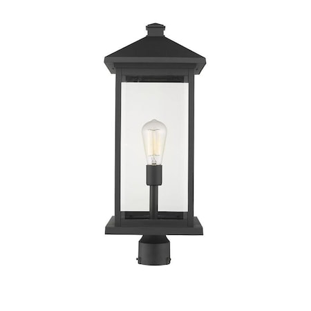 Z-Lite Portland 1 Light Outdoor Post Mount Fixture, Black & Clear Beveled 531PHBXLR-BK
